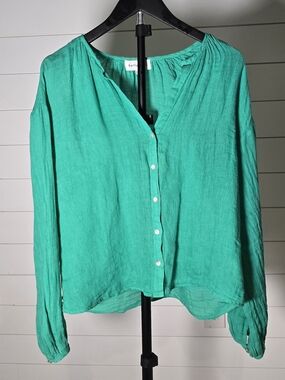 Bella Dahl Kelly Green Button-Down Linen Blouse S
